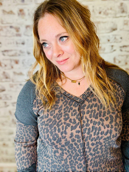 Animal Print Ribbed Top