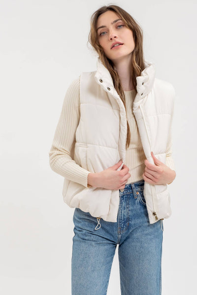 Solid Zip-up Puffer Vest