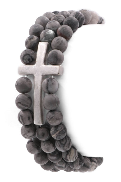 Semi precious stone metal cross bracelet