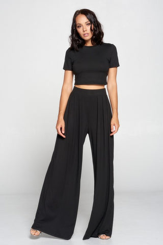 Share Your Flair Black Crop Top and Wide Leg Pant Set