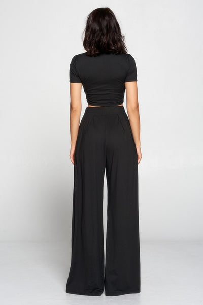 Share Your Flair Black Crop Top and Wide Leg Pant Set