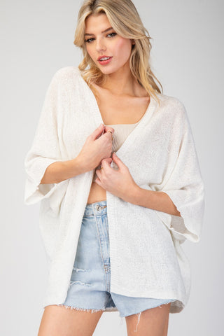 Dolman Short Sleeve Cardigan-White