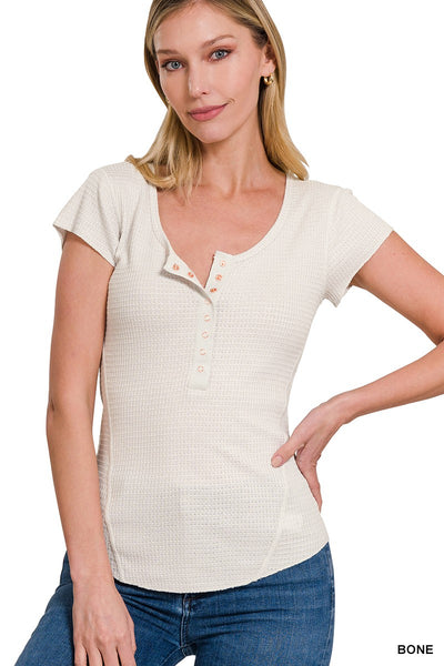 Fitted Henley Cap Sleeve Top