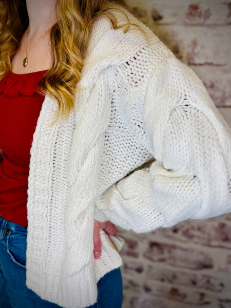 Cable Knit White Cardigan