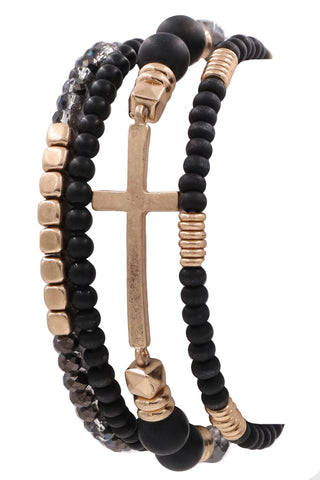 Assorted Bead Stone Cross Bracelet Set