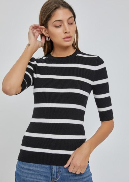 Striped Ribbed Sweater Top