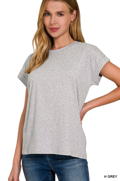 Cotton Cuffed Sleeve T-Shirt