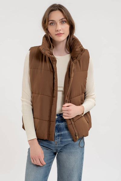 Solid Zip-up Puffer Vest