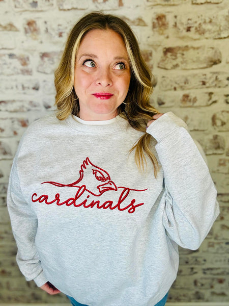 Cardinal Faux Embroidered Crewneck