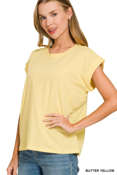 Cotton Cuffed Sleeve T-Shirt