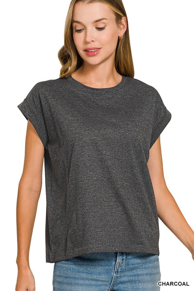 Cotton Cuffed Sleeve T-Shirt