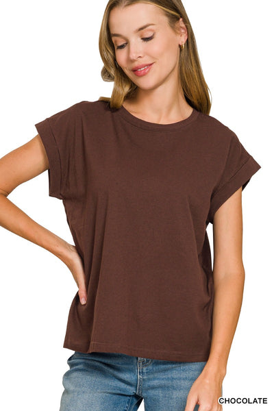Cotton Cuffed Sleeve T-Shirt