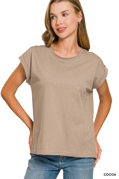 Cotton Cuffed Sleeve T-Shirt