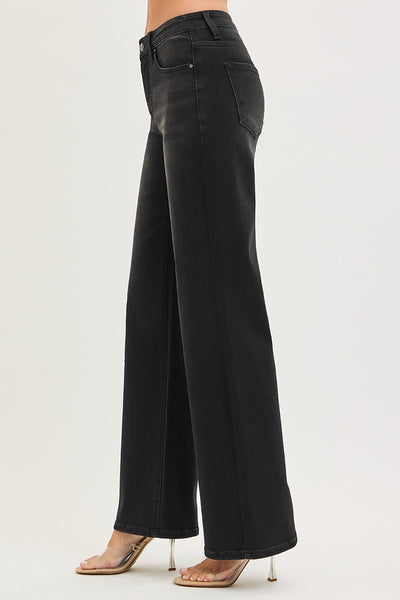 High Rise Wide Leg Black Jeans