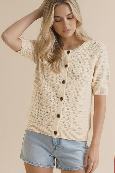 Short Slv Button Cardigan