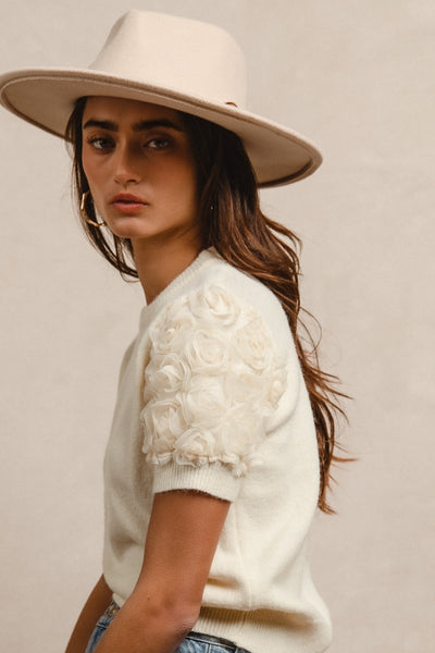 Cream Rosette Sleeve Top