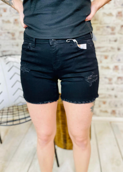 WannaBettaButt 2-Button Mid-Rise Shorts in Black