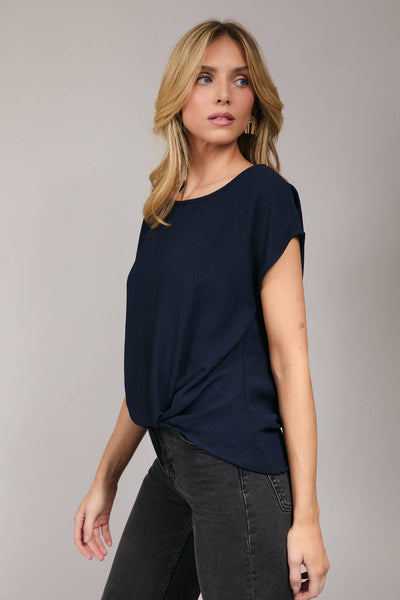 Side Twist Hem Short Sleeve Round Neck Top