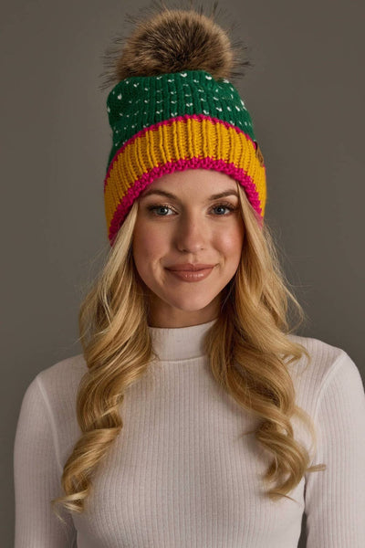 Green, White & Mustard Heart Hat