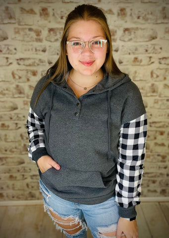Plaid Snap Button Pullover Hoodie