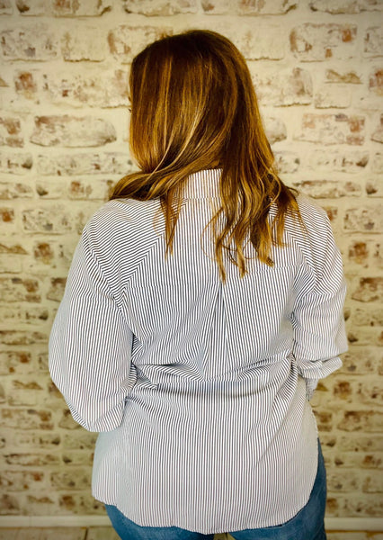 Smocked Cuff Striped Shirt