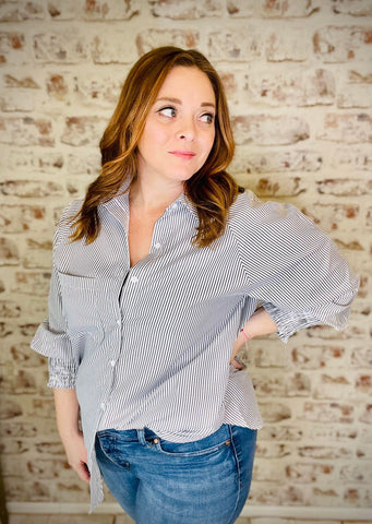 Smocked Cuff Striped Shirt