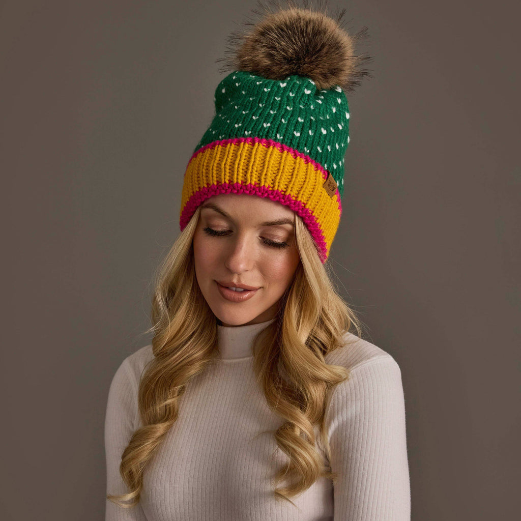 Green, White & Mustard Heart Hat