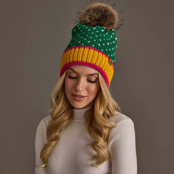 Green, White & Mustard Heart Hat