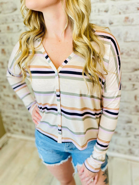 Striped Button Detail Top