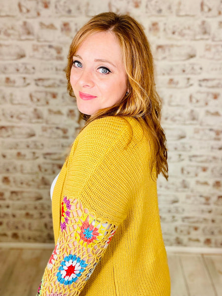 Crochet Slv Cardigan Mustard