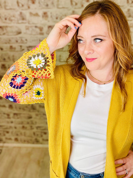 Crochet Slv Cardigan Mustard