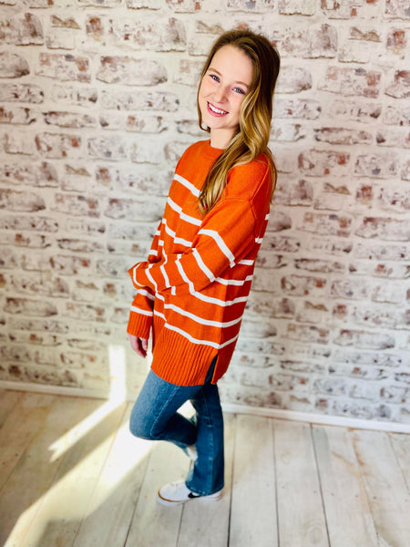 Orange Stripe Oversize Sweater