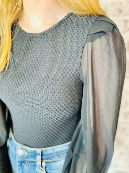 Black Bodysuit Chiffon Sleeves