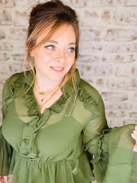 Sheer Olive Peplum Blouse