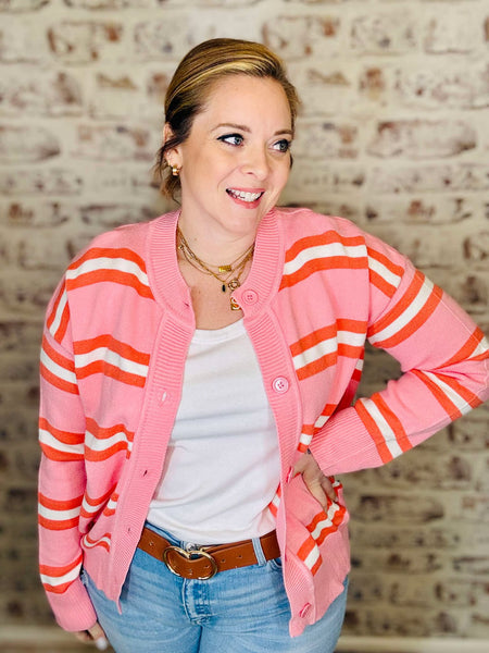 Buttoned Striped Cardigan