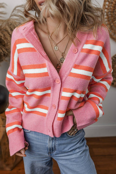 Buttoned Striped Cardigan