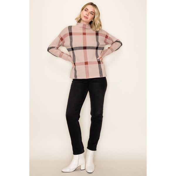 CHECKER MOCK NECK SWEATER