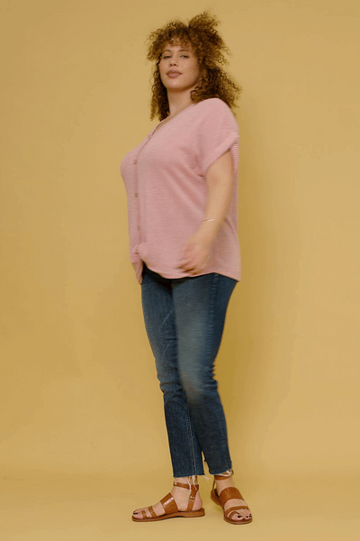 Textured Button Twist Front Top