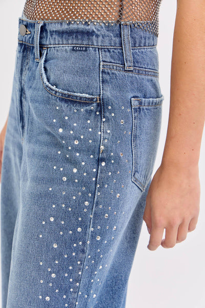 High Rise Wide Leg with Rhinestone