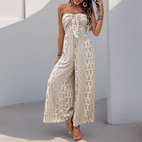 Boho sleeveless/sleeveless wide leg jumpsuit 