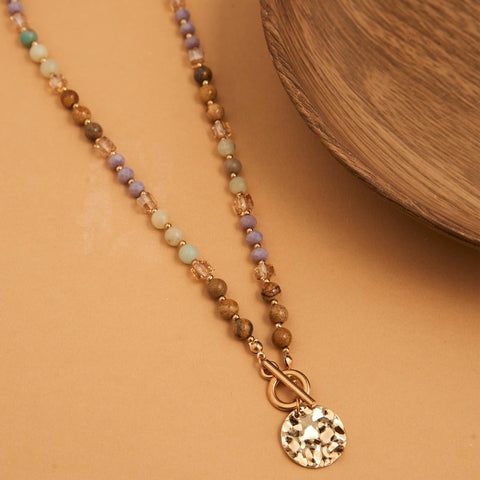 20" genuine toggle style stone beads of jasper and amazonite. link clasp in front.