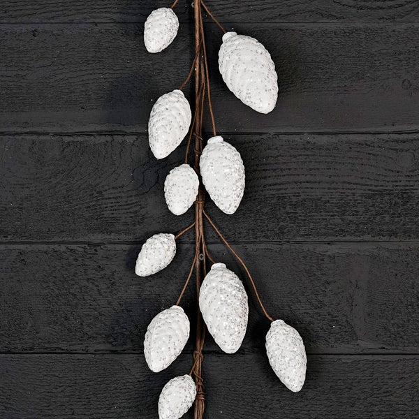 5ft Glitter Pinecone Garland-White