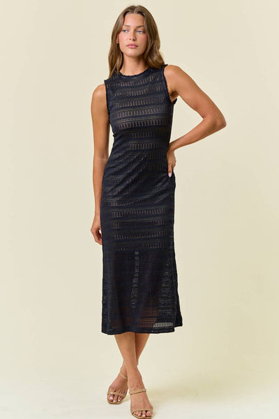 Stripe Stretch Sleeveless Midi Dress