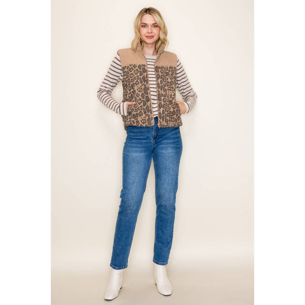 ANIMAL PRINT CORDUROY PUFFER VEST