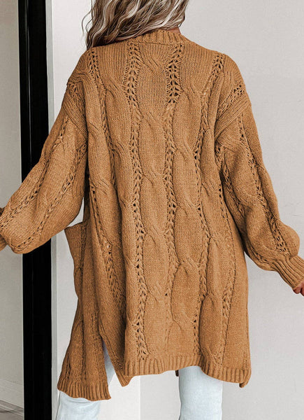 Open Front Pocketed Cable Cardigan