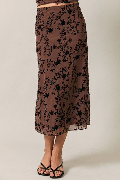PULL ON MESH FLORAL MIDI SKIRT