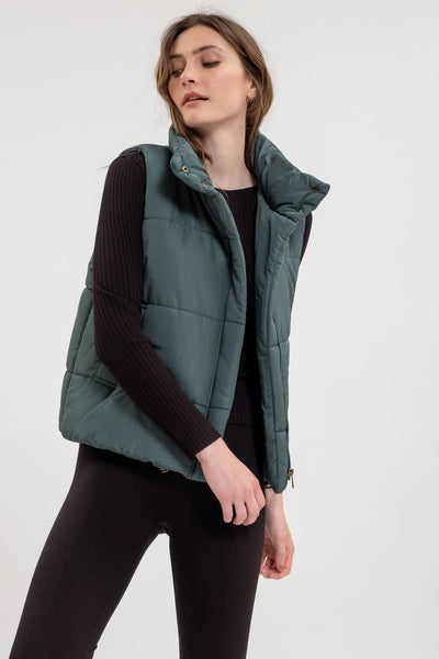 Solid Zip-up Puffer Vest