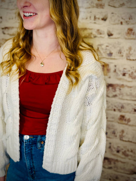 Cable Knit White Cardigan