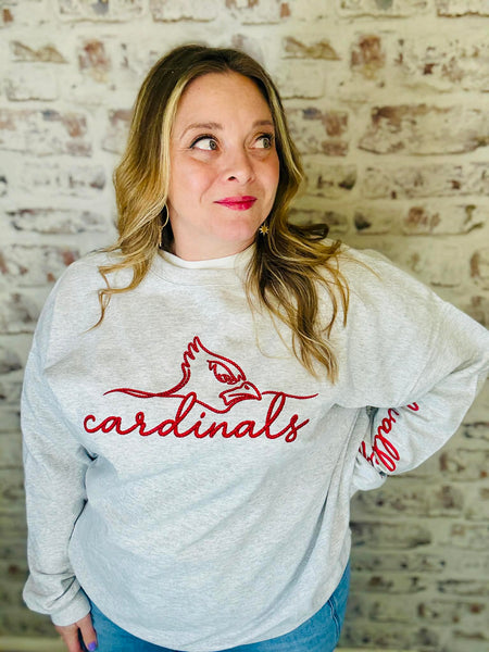 Cardinal Faux Embroidered Crewneck