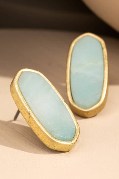 Natural stone marquee with worn metal accent stud earrings